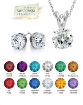 Swarovski Elements Birthstone Coloured Earring & Pendant Set