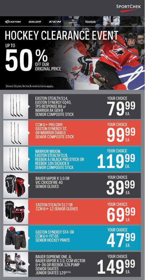 Sport Chek Hockey Clearance Event - Up to 50 Off Select Styles 25 Off NHL Merchandise