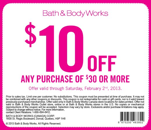 Bath & Body Works $10 Off Any Purchase of $30 or More Coupon (Until Feb 2)