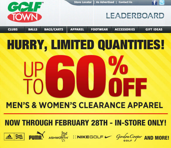 Golf Town Up to 60 Off Clearance Apparel & Annual Re-Grip Event (Until Feb 28)