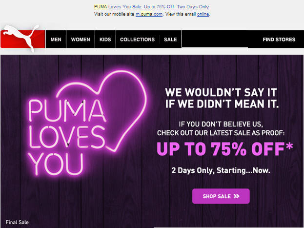 PUMA Special Private Puma Loves You Sale - Up to 75 Off (Feb 13-14)