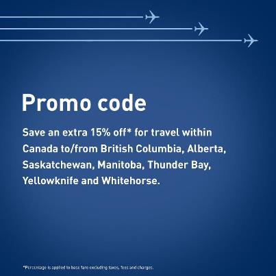 WestJet Save an Extra 15 Off Promo Code on Select Flights within Canada