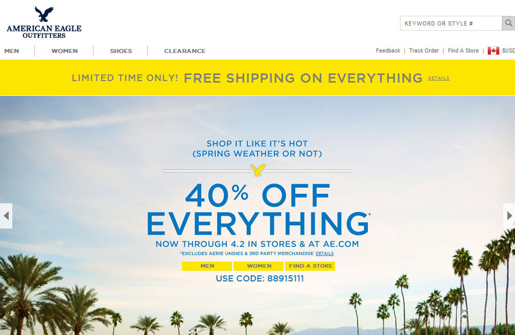 American Eagle Outfitters 40 Off Everything + Free Shipping (Until April 2)