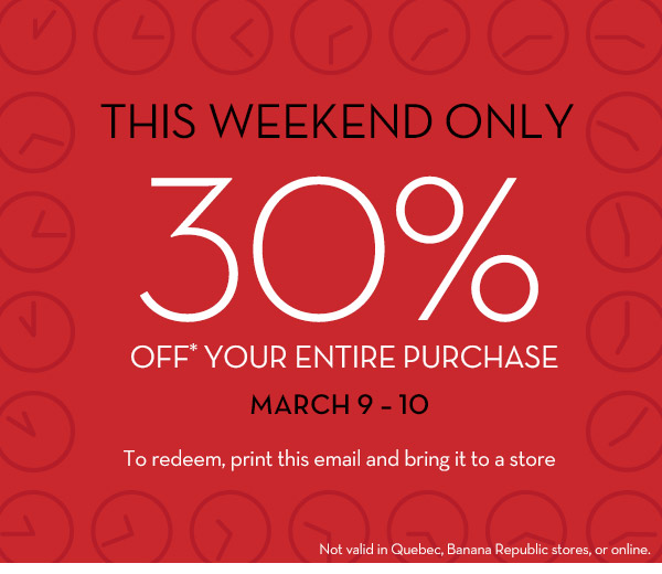 Banana Republic Factory Store Extra 30 Off Your Entire Purchase Coupon (March 9-10)