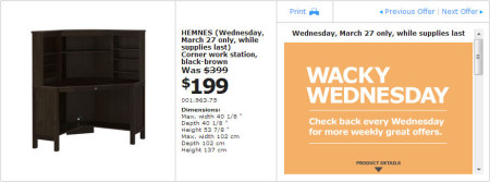 IKEA - Edmonton Wacky Wednesday Deal of the Day (March 27) A