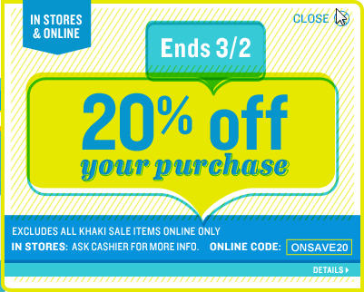 Old Navy Save 20 Off In-Stores or Online (Mar 2)