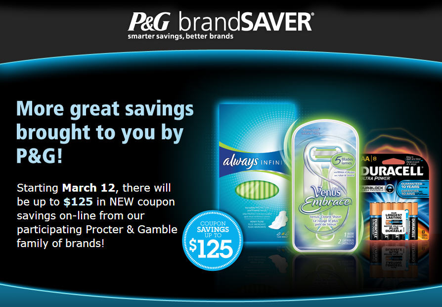 P&G brandSAVER Up to $125 Worth of New Coupons starting March 12