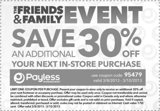 Payless Shoes Friends & Family Sale - Extra 30 Off In-Store Purchase (March 8-10)