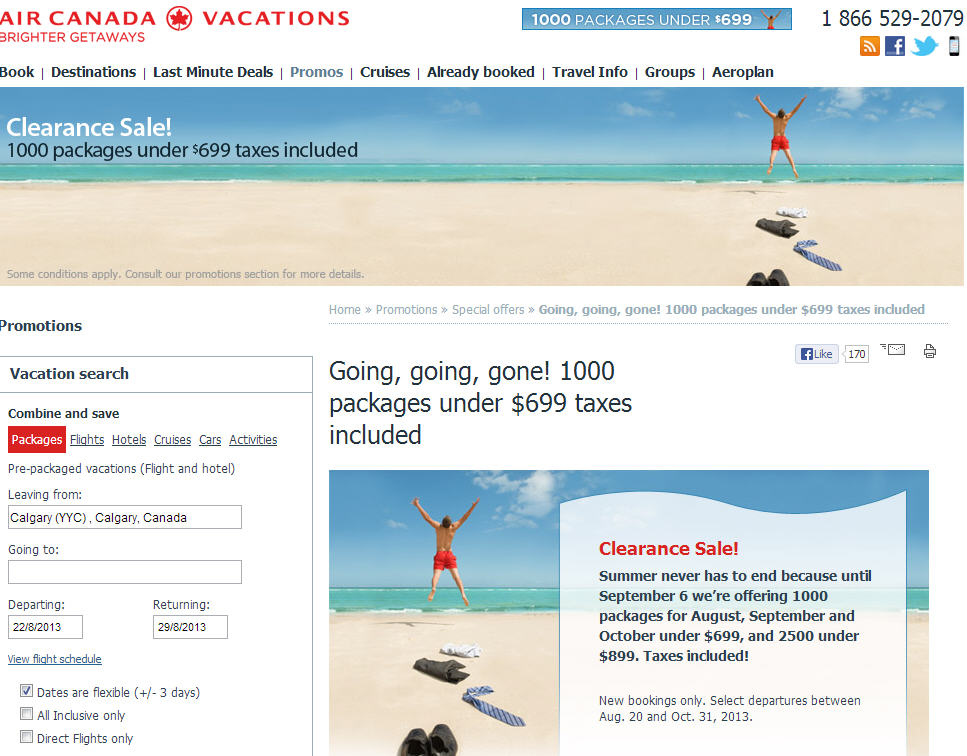 Air Canada Vacations Clearance Sale - Over 1,000 Packages Under $699 Including Taxes (Until Sept 6)