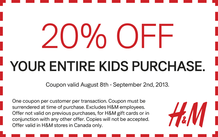H&M 20 Off Entire Kids Purchase Coupon (Aug 8 - Sept 2)