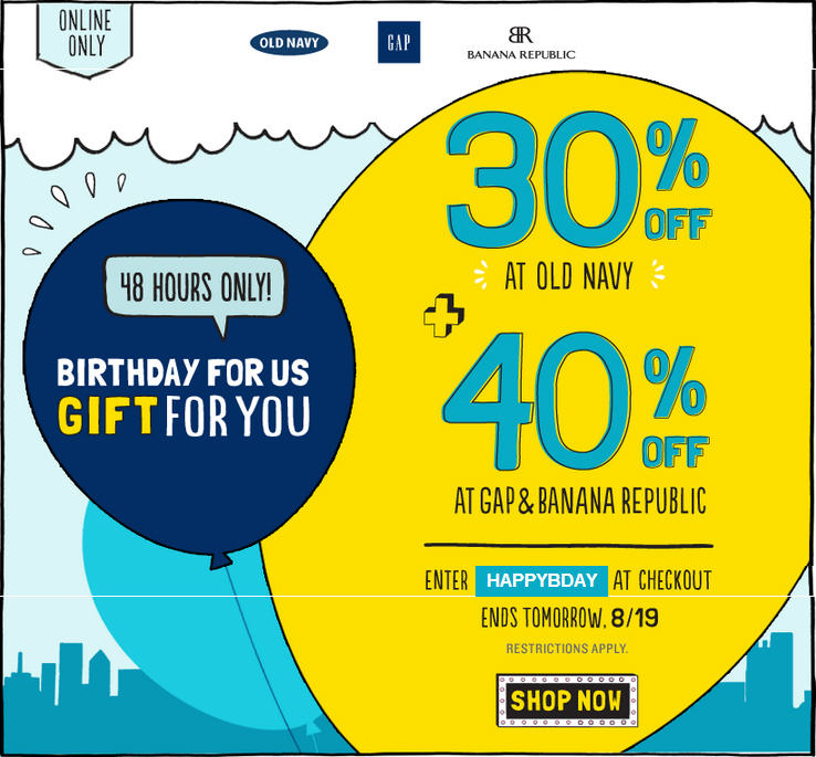 Old Navy 30 Off All Merchandise. Online Only (Until Aug 19)