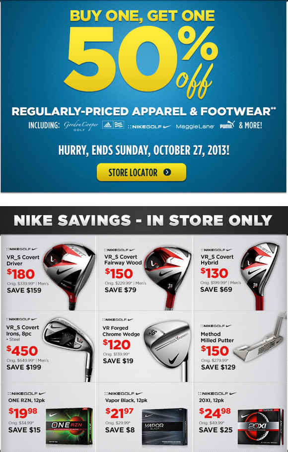 Golf Town Buy One, Get One 50 Off Apparel & Footwear + Nike Golf Sale (Until Oct 27)