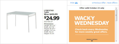 IKEA - Edmonton Wacky Wednesday Deal of the Day (Oct 23) A
