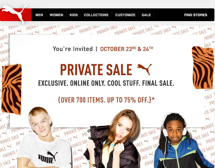 PUMA Private Sale - Save up to 75 Off Online Only (Oct 23-24)