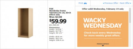 IKEA - Edmonton Wacky Wednesday Deal of the Day (Feb 19) A