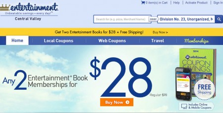 Entertainment Any 2 Coupon Books for only $28 + Free Shipping (Save 60-72 Off)