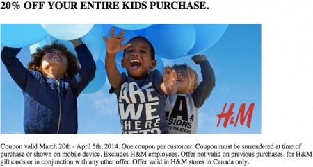 H&M 20 Off Coupon Entire Kids Purchase