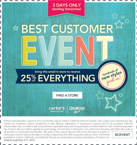 Carters OshKosh - Save 25 Off Everything (Ends May 11)