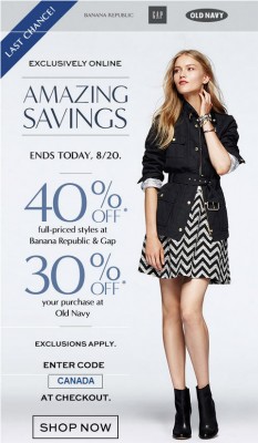 Last Chance GAP and Banana Republic - 40 Off Entire Purchase, or 30 Off at Old Navy (Aug 18-20)