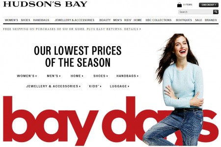 Hudson's Bay Bay Days - Lowest Prices of the Season - Save up to 70 Off (Oct 17 - Nov 4)