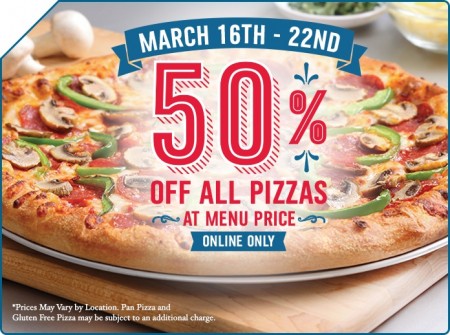 Domino's Pizza 50 Off Any Pizza at Menu Price (Mar 16-22)