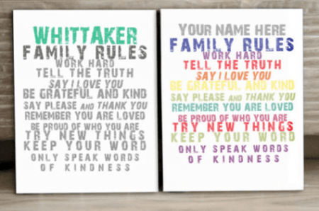 8 x 10 Family Rules Canvas
