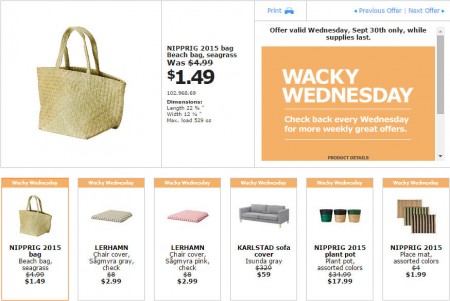 IKEA - Edmonton Wacky Wednesday Deal of the Day (Sept 30)