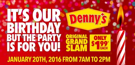 Denny's Original Grand Slam for only $1.99 (Jan 20, 7am-2pm)