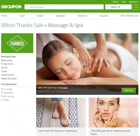 GROUPON Billion Thanks Sale - Up to 80 Off Select Massage & Spa Deals (Feb 29)