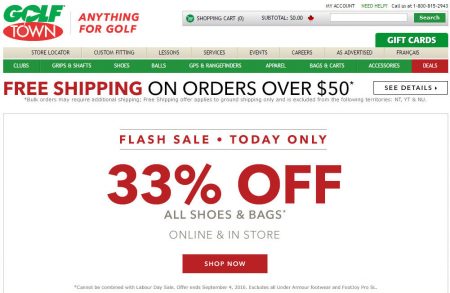 Golf Town Flash Sale - 33 Off All Shoes & Bags (Sept 4)
