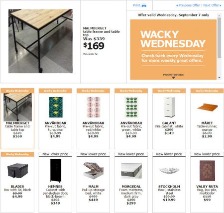 IKEA - Edmonton Wacky Wednesday Deal of the Day (Sept 7)